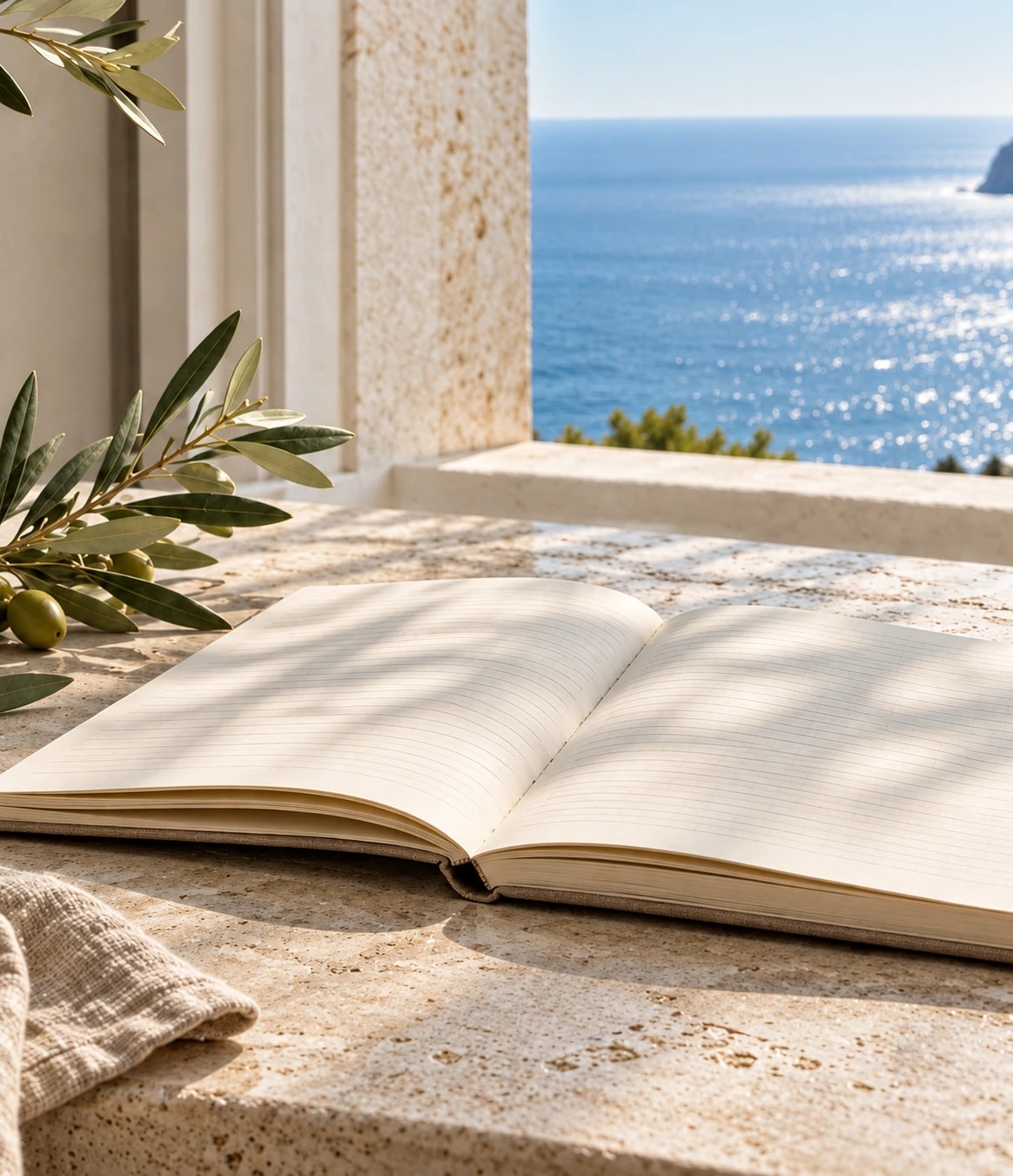 Open journal met uitzicht op zee